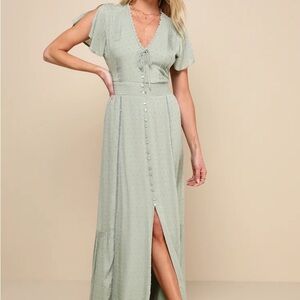 Lulus sage green Swiss dot dress S